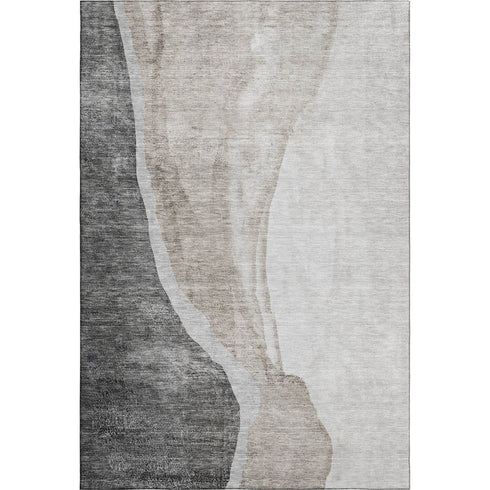 9' X 12' Charcoal And Ivory Abstract Washable Area Rug With UV Protection