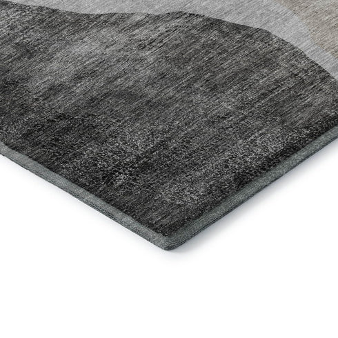 9' X 12' Charcoal And Ivory Abstract Washable Area Rug With UV Protection