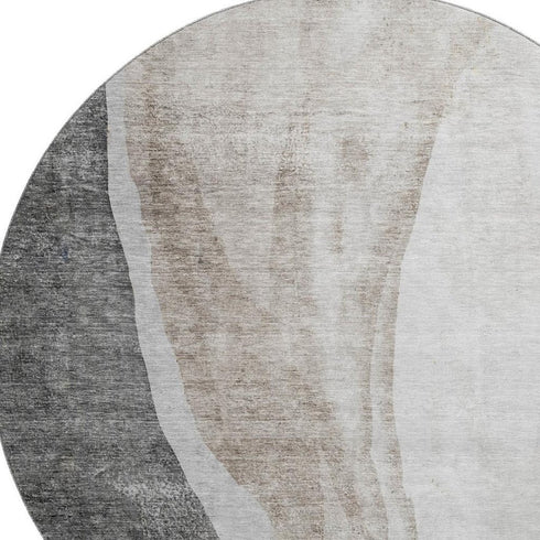 9' X 12' Charcoal And Ivory Abstract Washable Area Rug With UV Protection