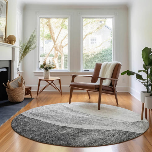 8' X 10' Gray And Ivory Abstract Washable Area Rug With UV Protection