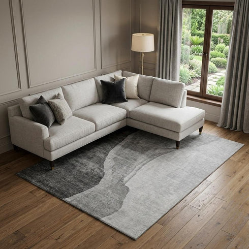 8' X 10' Gray And Ivory Abstract Washable Area Rug With UV Protection