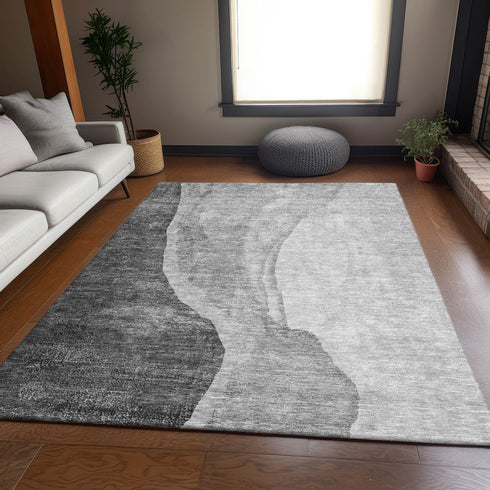 8' X 10' Gray And Ivory Abstract Washable Area Rug With UV Protection