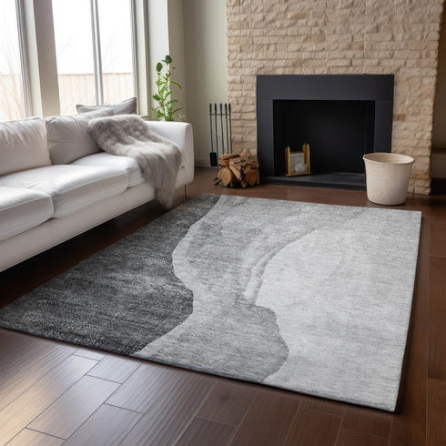 8' X 10' Gray And Ivory Abstract Washable Area Rug With UV Protection