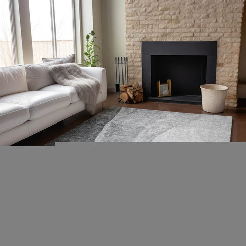 8' X 10' Gray And Ivory Abstract Washable Area Rug With UV Protection