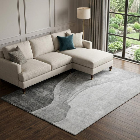 8' X 10' Gray And Ivory Abstract Washable Area Rug With UV Protection