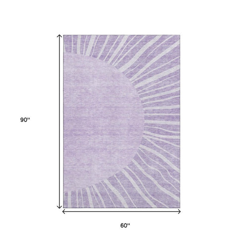 9' X 12' Lavender And Ivory Abstract Washable Area Rug With UV Protection