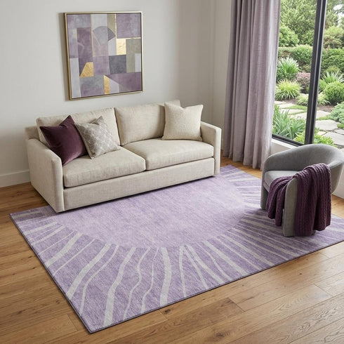 9' X 12' Lavender And Ivory Abstract Washable Area Rug With UV Protection