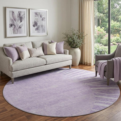 9' X 12' Lavender And Ivory Abstract Washable Area Rug With UV Protection