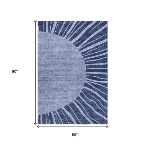 9' X 12' Navy Blue And Ivory Abstract Washable Area Rug With UV Protection