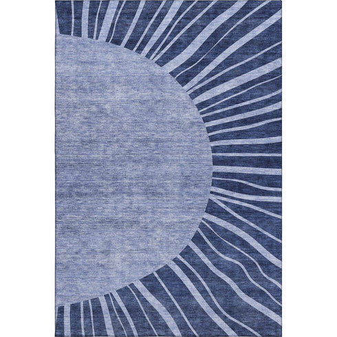 9' X 12' Navy Blue And Ivory Abstract Washable Area Rug With UV Protection