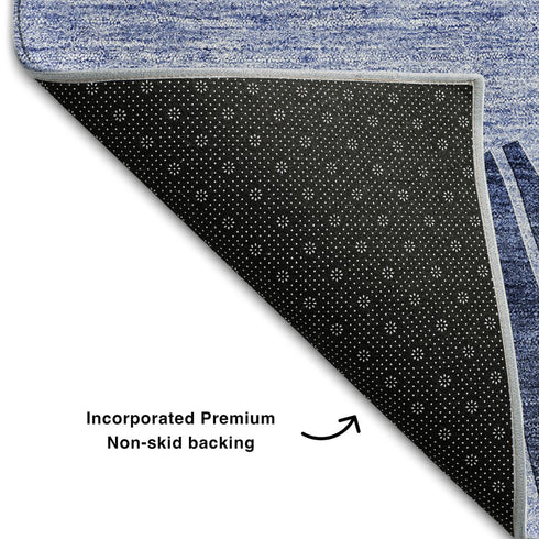 9' X 12' Navy Blue And Ivory Abstract Washable Area Rug With UV Protection