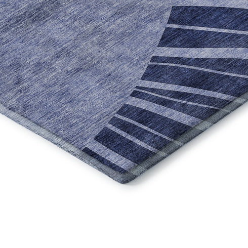9' X 12' Navy Blue And Ivory Abstract Washable Area Rug With UV Protection
