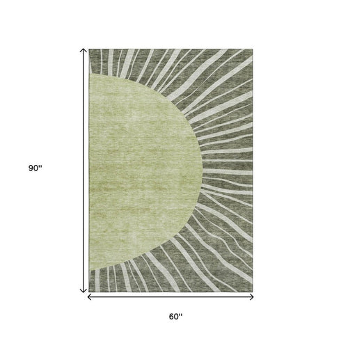 9' X 12' Olive Green And Ivory Abstract Washable Area Rug With UV Protection