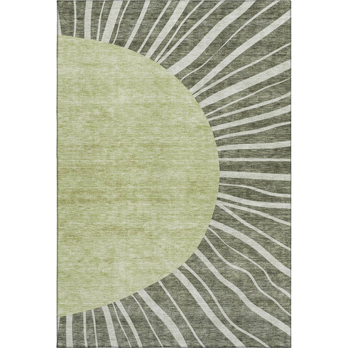 9' X 12' Olive Green And Ivory Abstract Washable Area Rug With UV Protection