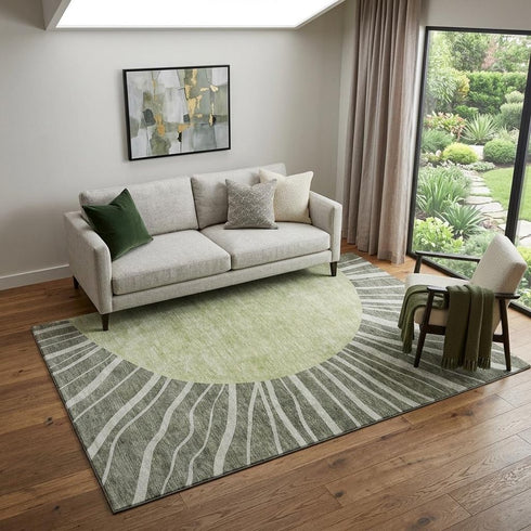 9' X 12' Olive Green And Ivory Abstract Washable Area Rug With UV Protection