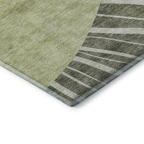 9' X 12' Olive Green And Ivory Abstract Washable Area Rug With UV Protection