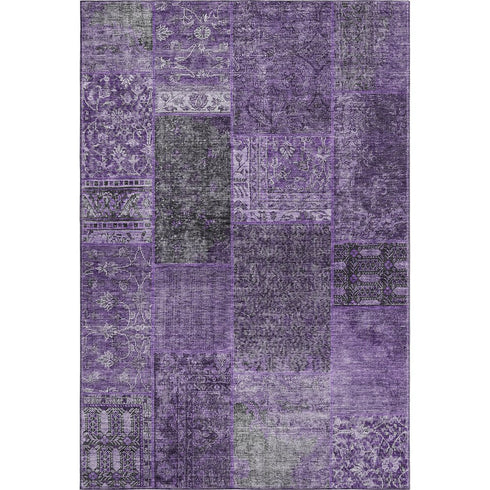9' X 12' Eggplant And Gray Patchwork Washable Area Rug With UV Protection