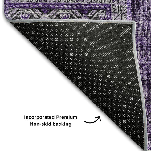 9' X 12' Eggplant And Gray Patchwork Washable Area Rug With UV Protection