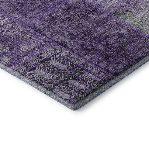 9' X 12' Eggplant And Gray Patchwork Washable Area Rug With UV Protection