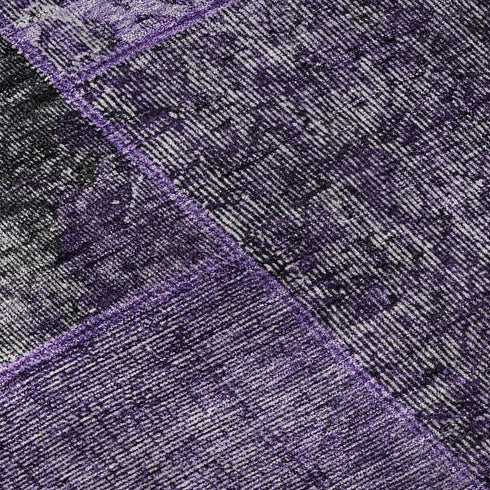 9' X 12' Eggplant And Gray Patchwork Washable Area Rug With UV Protection