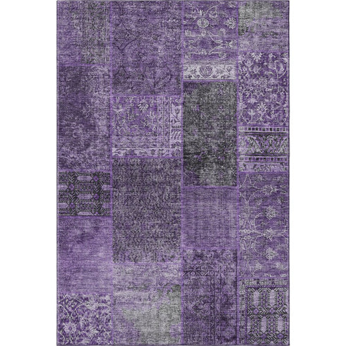9' X 12' Eggplant And Gray Patchwork Washable Area Rug With UV Protection