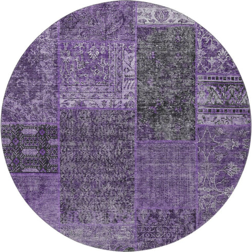 9' X 12' Eggplant And Gray Patchwork Washable Area Rug With UV Protection