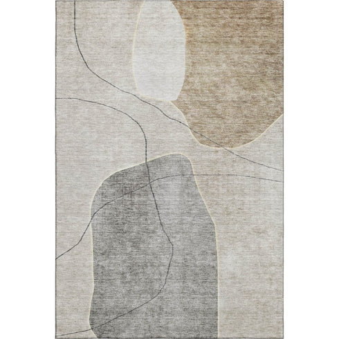 9' X 12' Beige And Brown Abstract Washable Area Rug With UV Protection