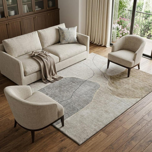 9' X 12' Beige And Brown Abstract Washable Area Rug With UV Protection