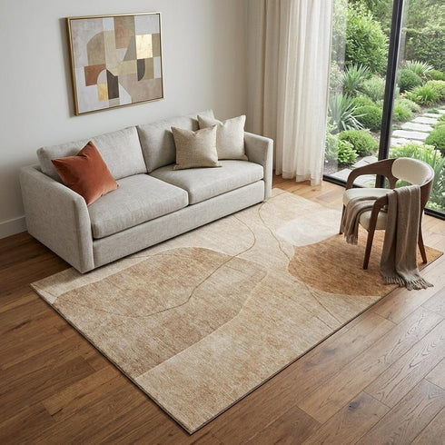 9' X 12' Rust And Copper Abstract Washable Area Rug With UV Protection