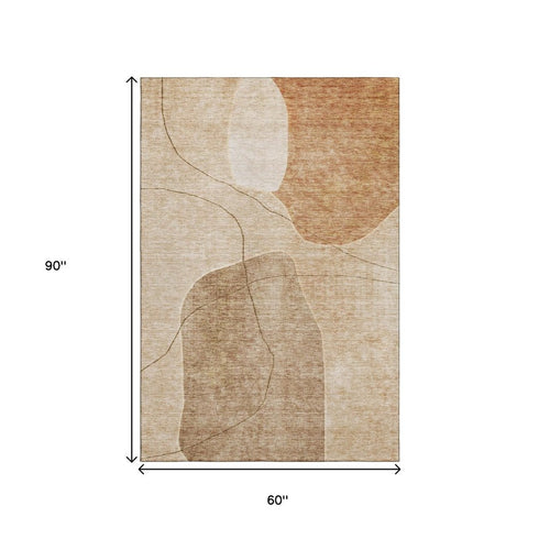 9' X 12' Rust And Copper Abstract Washable Area Rug With UV Protection