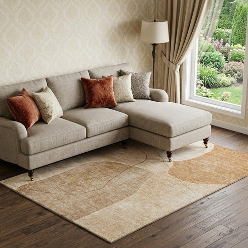 9' X 12' Rust And Copper Abstract Washable Area Rug With UV Protection