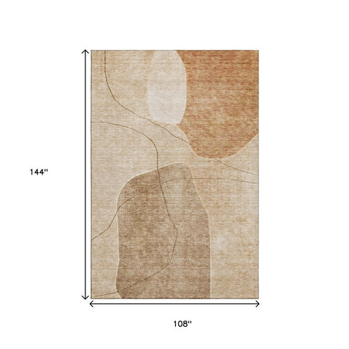 9' X 12' Rust And Copper Abstract Washable Area Rug With UV Protection