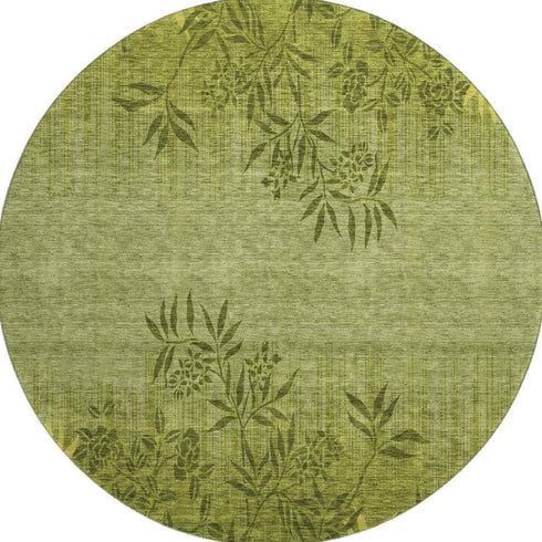 9' X 12' Olive Green And Gold Floral Washable Area Rug With UV Protection