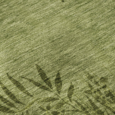9' X 12' Olive Green And Gold Floral Washable Area Rug With UV Protection