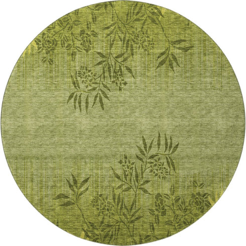 9' X 12' Olive Green And Gold Floral Washable Area Rug With UV Protection