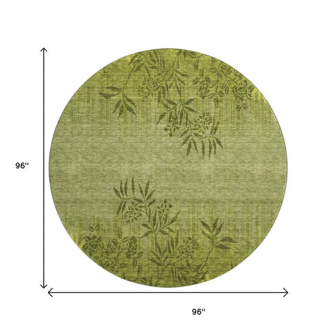 9' X 12' Olive Green And Gold Floral Washable Area Rug With UV Protection