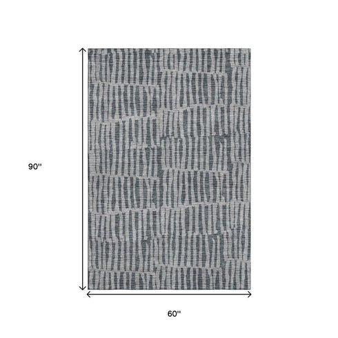 9' X 12' Charcoal And Gray Striped Washable Area Rug With UV Protection