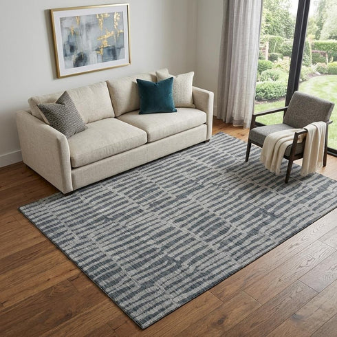 9' X 12' Charcoal And Gray Striped Washable Area Rug With UV Protection