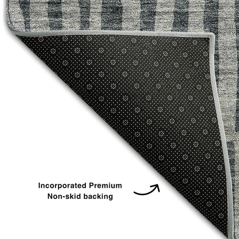 9' X 12' Charcoal And Gray Striped Washable Area Rug With UV Protection