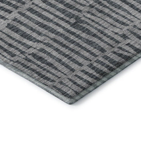 9' X 12' Charcoal And Gray Striped Washable Area Rug With UV Protection