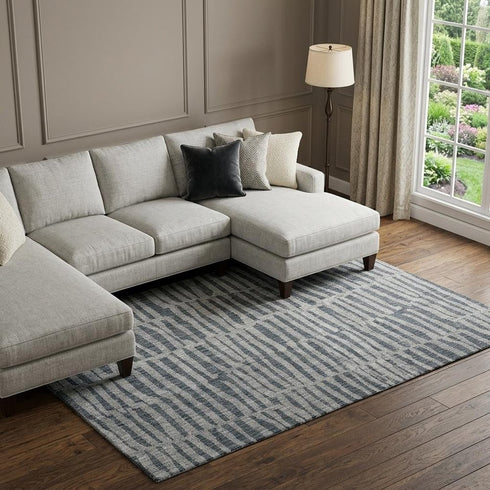 9' X 12' Charcoal And Gray Striped Washable Area Rug With UV Protection