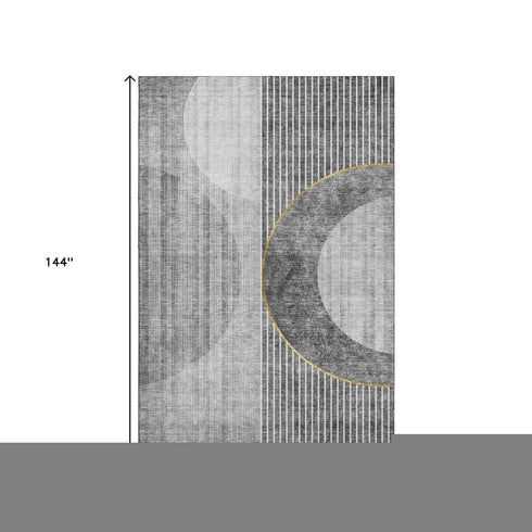 9' X 12' Charcoal Gold And Silver Geometric Washable Area Rug With UV Protection