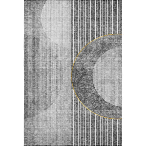 9' X 12' Charcoal Gold And Silver Geometric Washable Area Rug With UV Protection