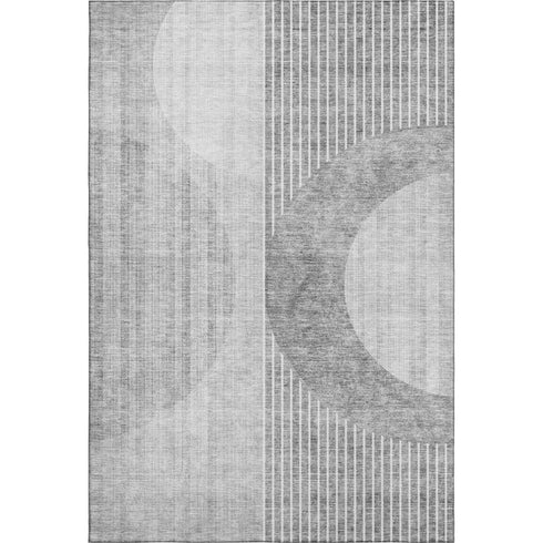 9' X 12' Gray And Silver Geometric Washable Area Rug With UV Protection