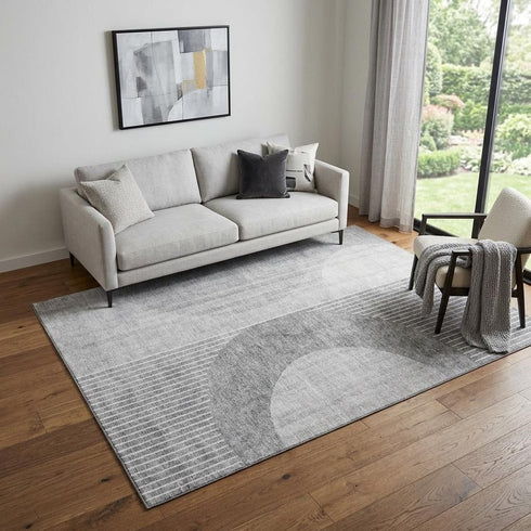 9' X 12' Gray And Silver Geometric Washable Area Rug With UV Protection