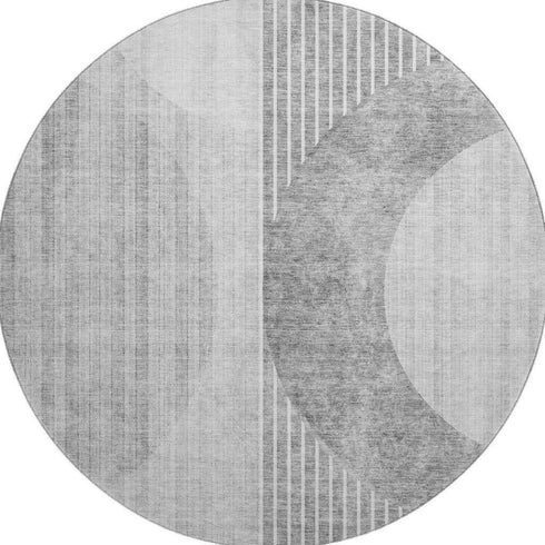 9' X 12' Gray And Silver Geometric Washable Area Rug With UV Protection