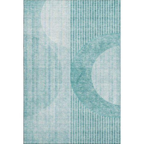 5' X 8' Teal And Ivory Geometric Washable Area Rug With UV Protection