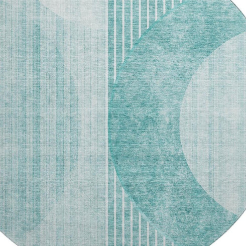 5' X 8' Teal And Ivory Geometric Washable Area Rug With UV Protection