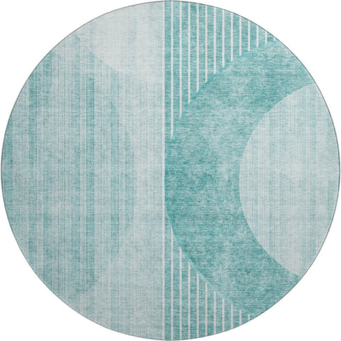5' X 8' Teal And Ivory Geometric Washable Area Rug With UV Protection