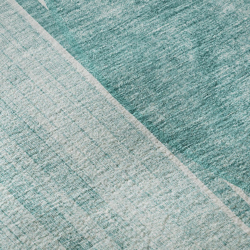 5' X 8' Teal And Ivory Geometric Washable Area Rug With UV Protection